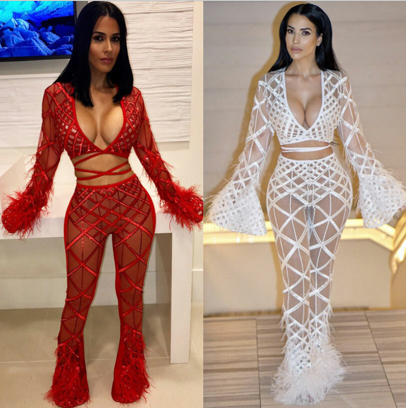 sheer mesh flare pants